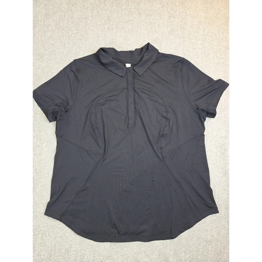Lululemon Quick-Dry Short Sleeve Polo Shirt Black Size 16 Tennis Golf Black